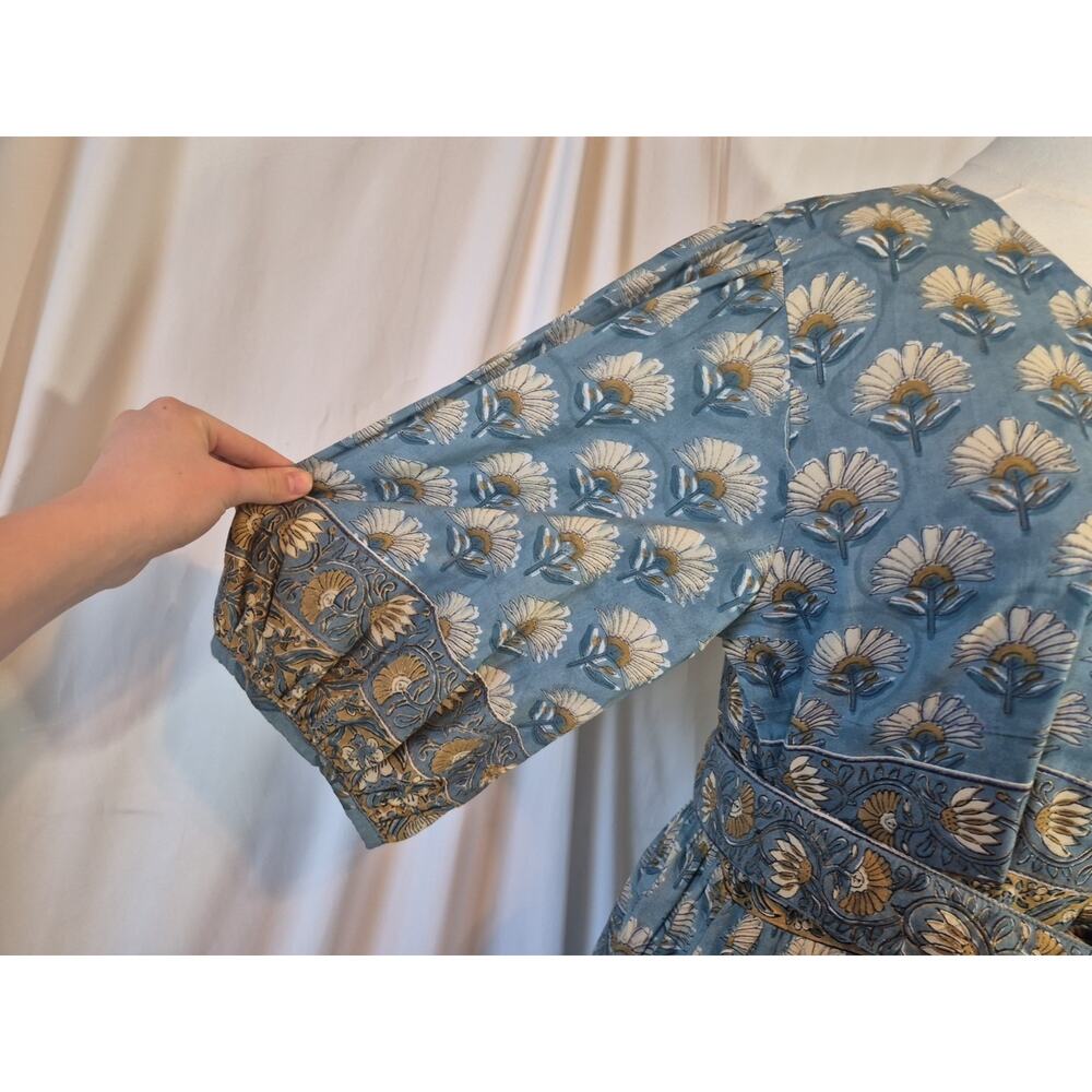 Victoria Dunn Bermuda Blossom Blue Green Floral Cotton Midi Dress Large - Picture 6 of 12